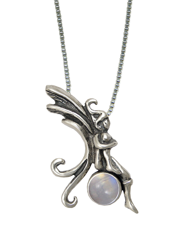 Sterling Silver Fairy Pendant With Rainbow Moonstone